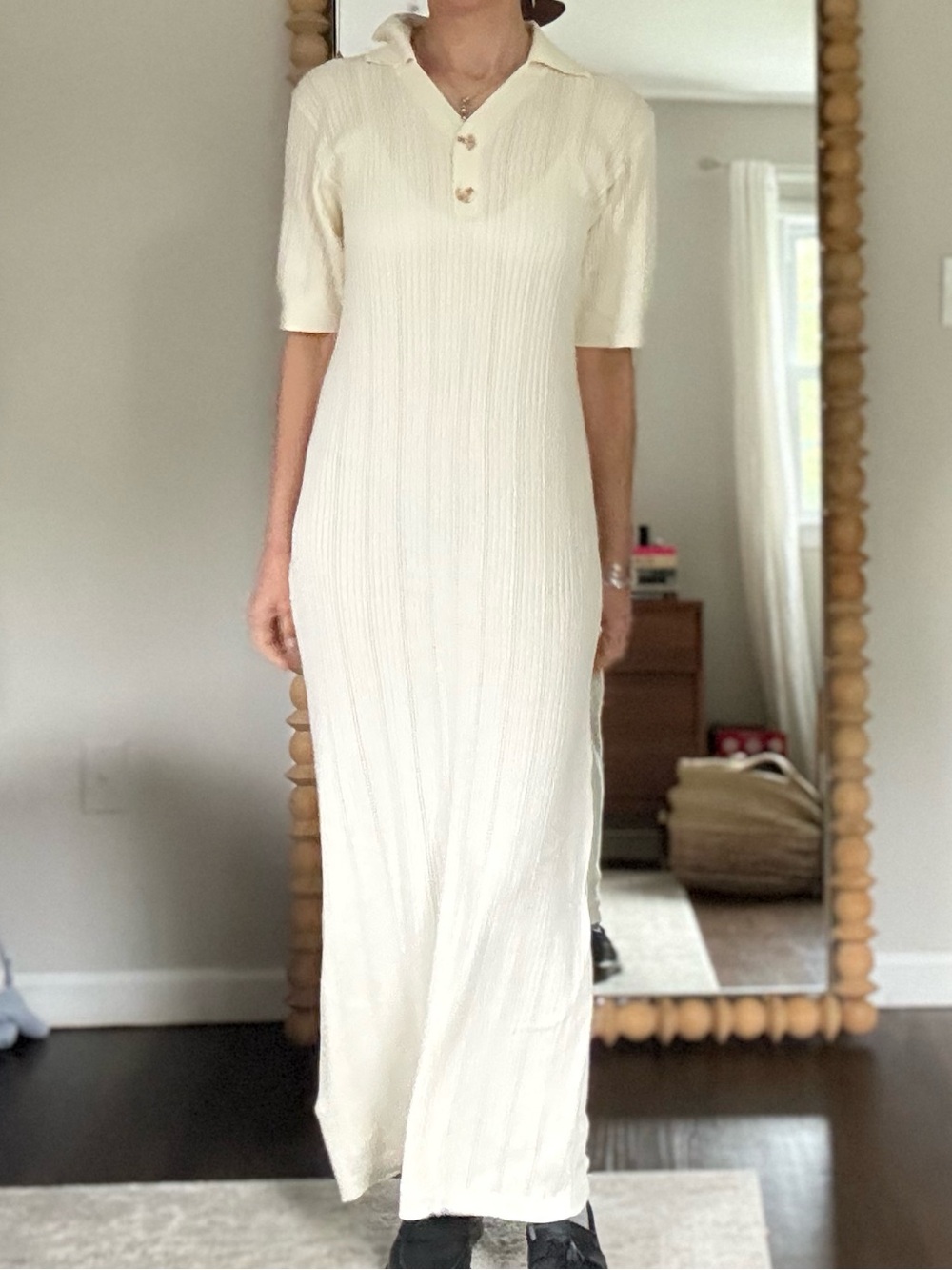 Varley Andrea Cotton Pointelle Knit Maxi Dress Ivory